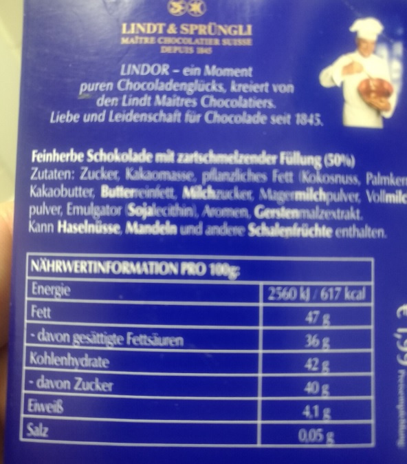 Lindt Lindor Çikolata içindekiler 1