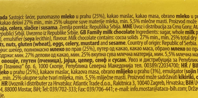 Najlepse zelje çikolata içindekiler