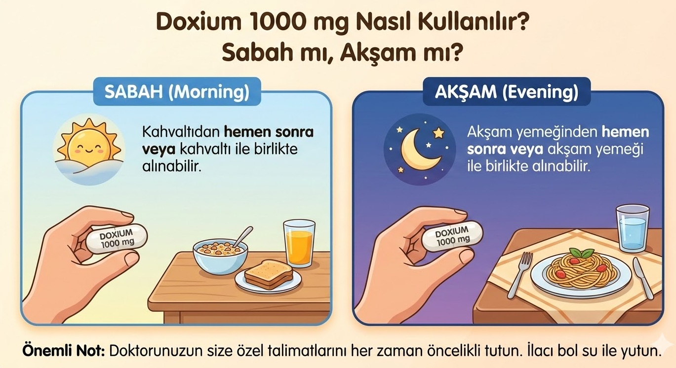 Doxium 1000 mg sabah mı akşam mı içilir