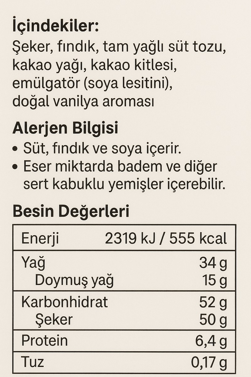 Zeevruchten çikolata içindekiler
